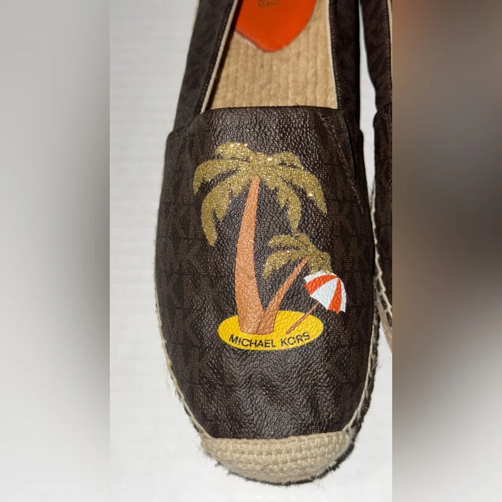 Michael Kors Brown Espadrilles with Glitter Palm Tree Design